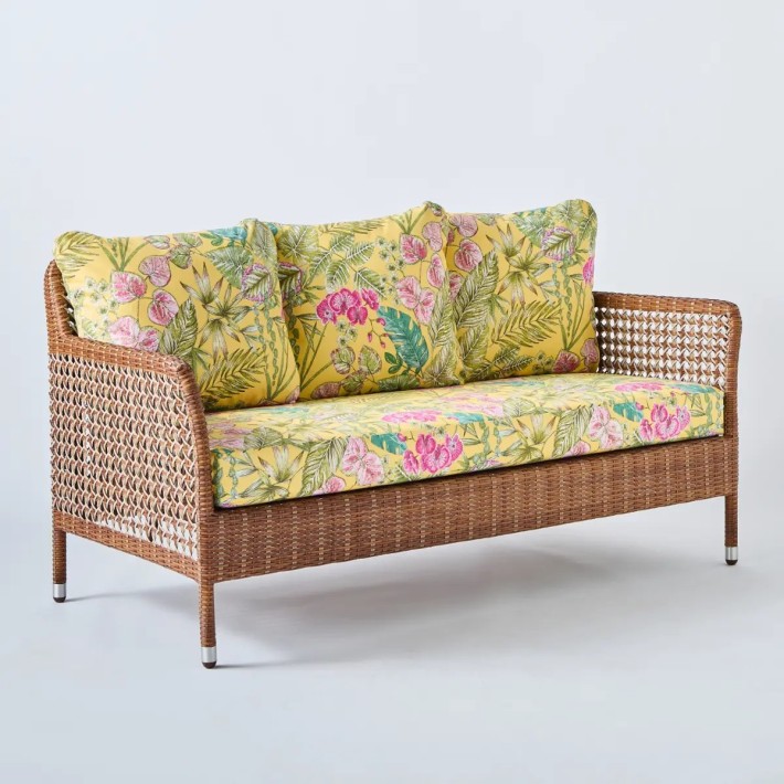 2-seater garden armchair Antibes laterite fabric bouquet yellow