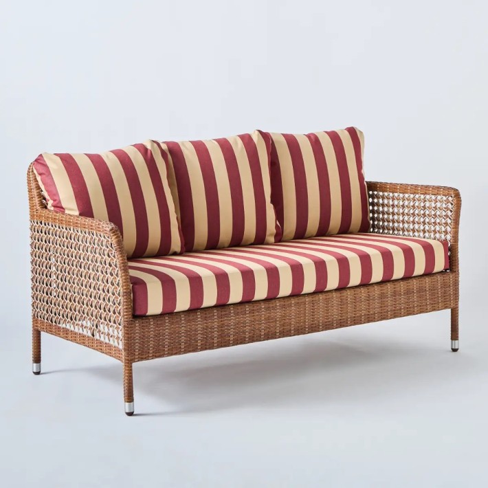 2-seater garden armchair Antibes laterite fabric burgundy stripes