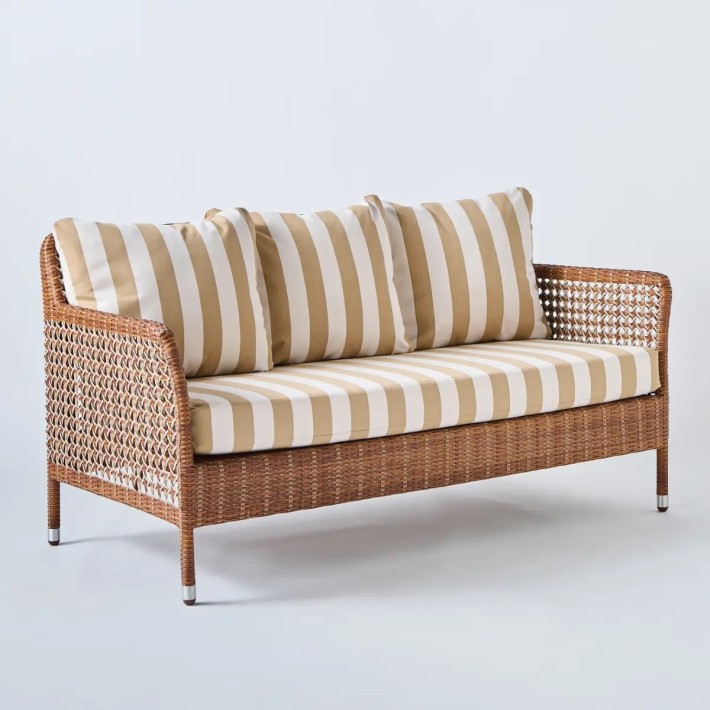 Fauteuil de jardin 2 places Antibes latérite tissu rayure beige