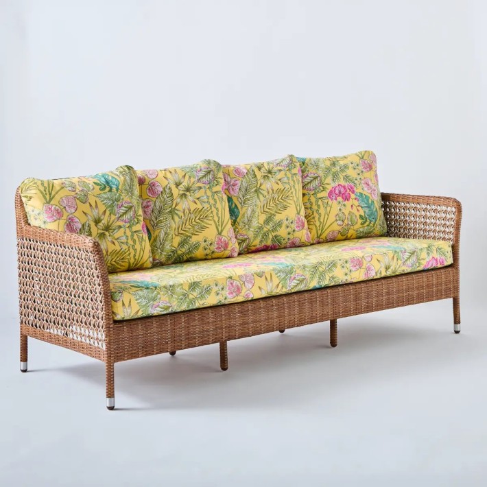 3-seater sofa Antibes laterite fabric bouquet yellow