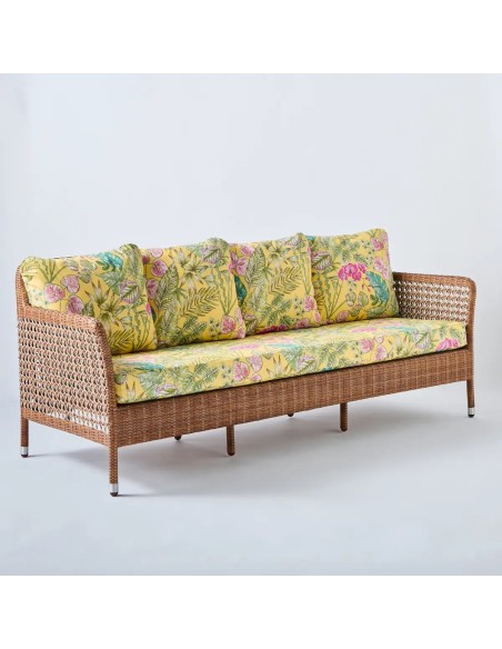 3-seater sofa Antibes laterite fabric bouquet yellow