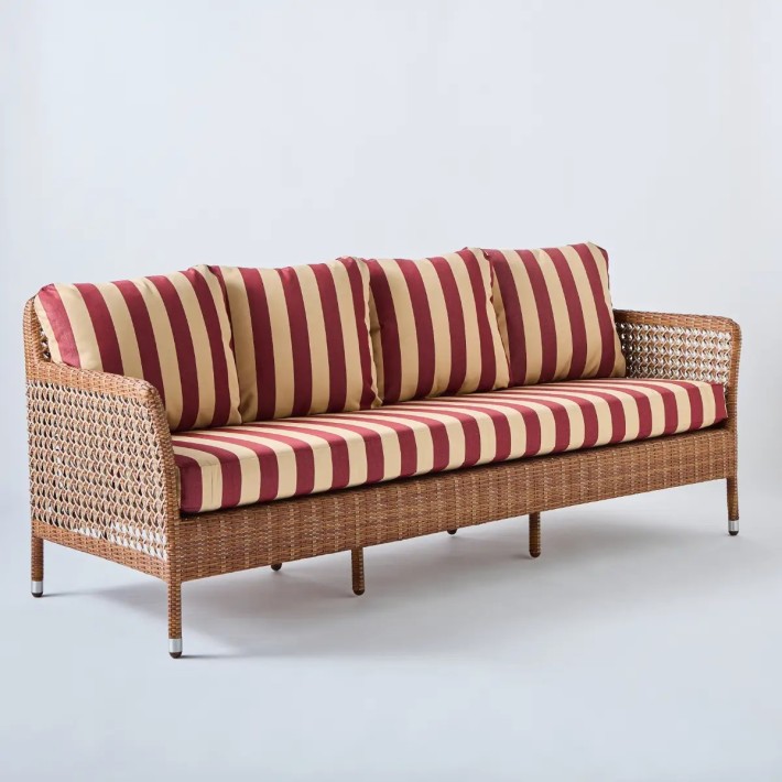 3-seater sofa Antibes laterite fabric burgundy stripes