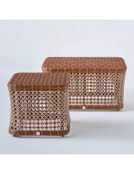 Duo tables basses carrée et rectangulaire en résine pour le jardin collection Antibes latérite