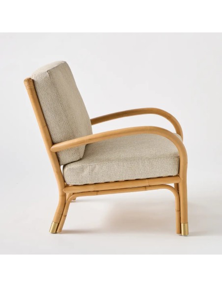 Side view Riviera rattan armchair grey chenille base fabric Side view Riviera rattan armchair grey chenille base fabric