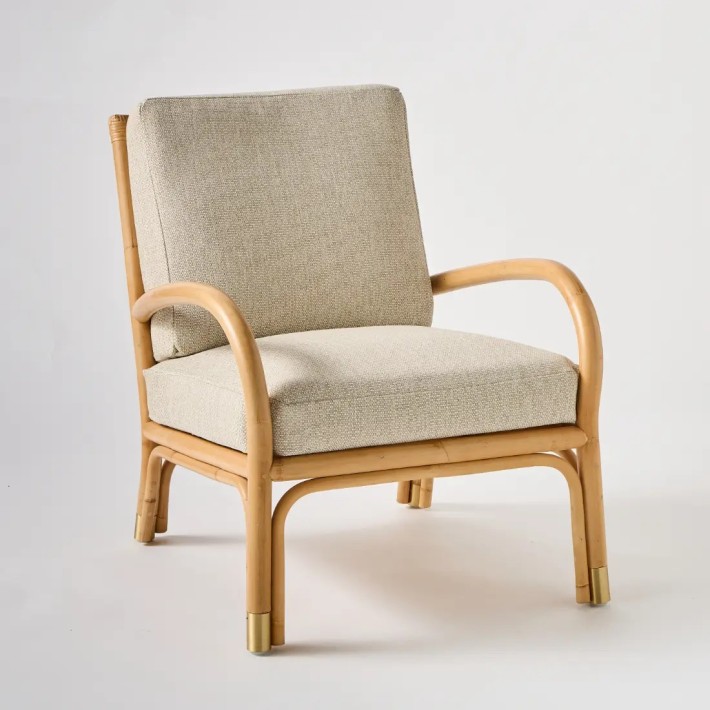 Fauteuil en canne de rotin Riviera velours ocre