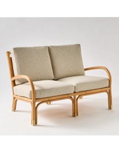 Riviera 2-seater rattan sofa with grey chenille fabric