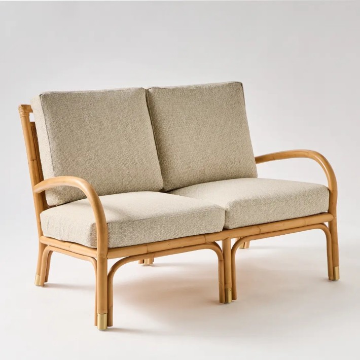 Riviera rattan 2 seater orange velvet