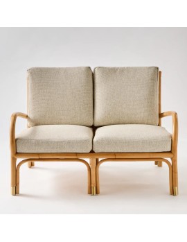 Riviera 2-seater rattan sofa with grey chenille fabric 2