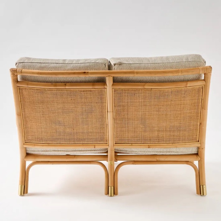 Vue de dos canapé 2 place en rotin Riviera tissu chenille gris