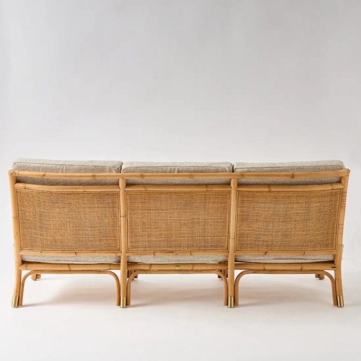 Vue de dos canapé 3 places en rotin tissu chenille gris