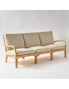 3-seater rattan sofa in grey chenille fabric