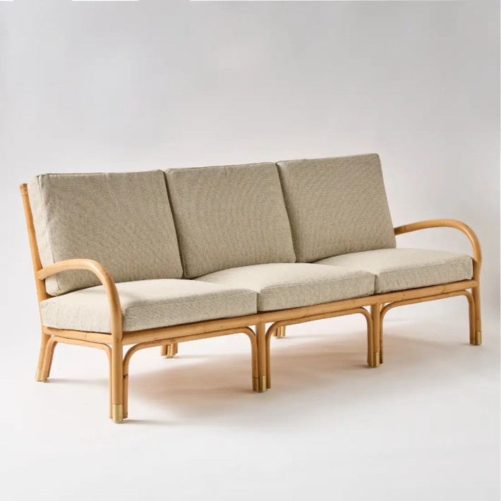 Riviera 3-seater rattan sofa in ochre velvet