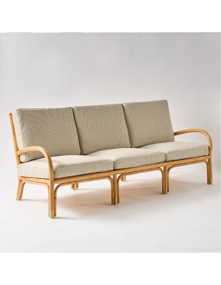 3-seater rattan sofa in grey chenille fabric 3-seater rattan sofa in grey chenille fabric