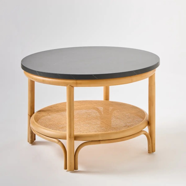 Riviera collection large coffee table with black marble-effect top