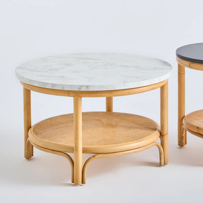 Large Riviera coffee table with white marble-effect laminate top