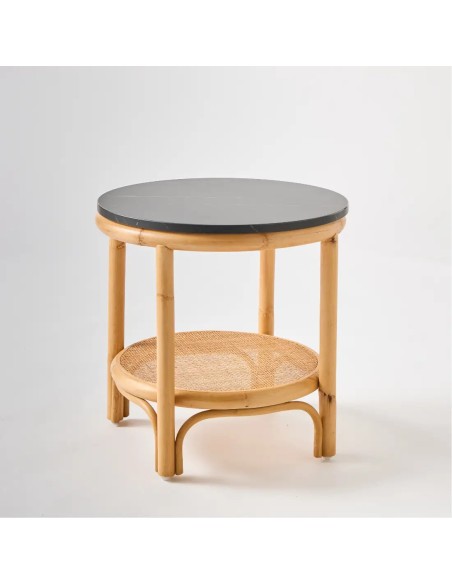 Small rattan coffee table with black laminate top, Riviera collection