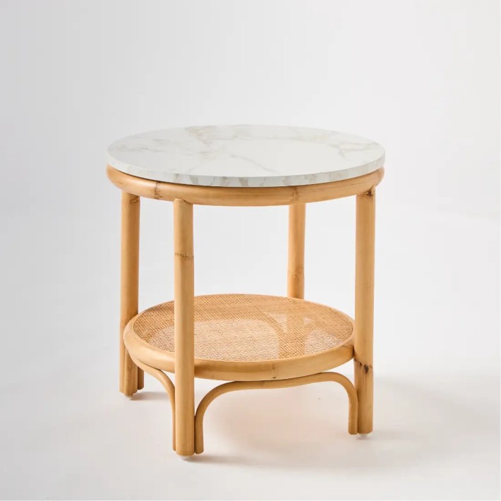 Petite table basse en rotin plateau stratifié blanc collection Riviera