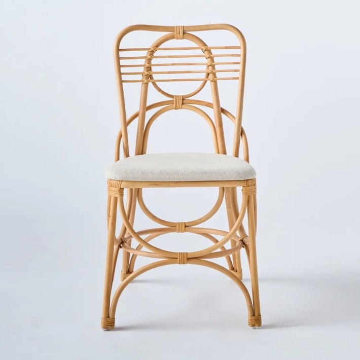 Front view GINGKO rattan chair with fabric seat