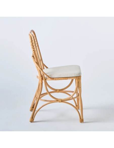 Vue de profil chaise en rotin Gingko avec son assise en tissu