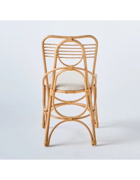 Vue de dos chaise Gingko en rotin avec assise en tissu édition 2025