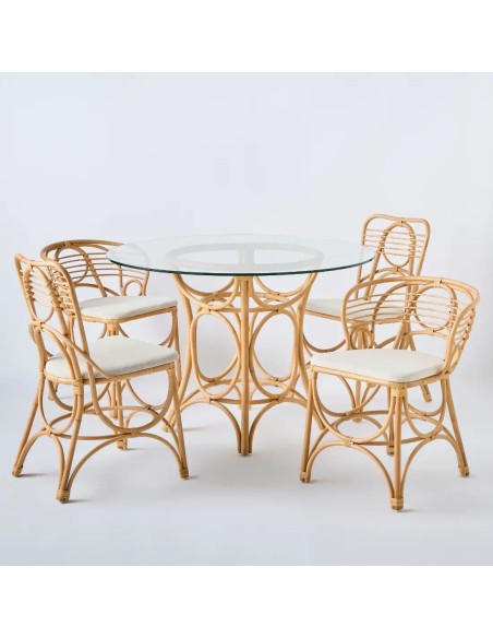 Gingko round dining table in rattan with glass top and Horizon chair and armchairs Gingko round dining table in rattan with glass top and Horizon chair and armchairs