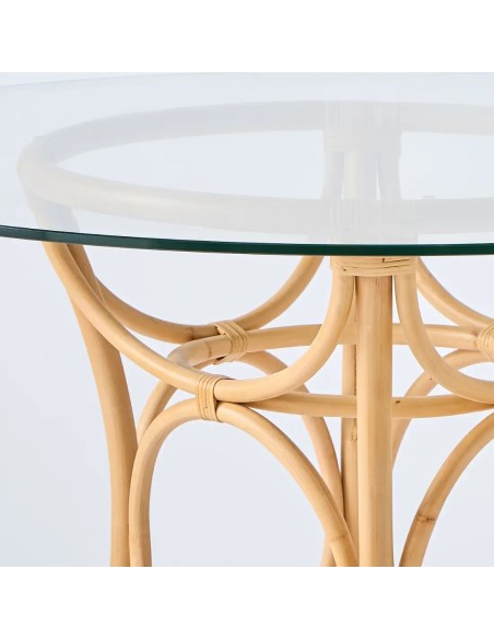 Curved detail of Gingko rattan dining table Curved detail of Gingko rattan dining table