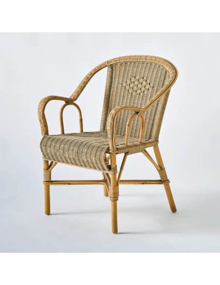 Marcel armchair, unique piece in woven rattan with a patina finish