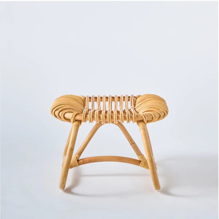 Front view large rattan pouffe Boucle by KOK MAISON