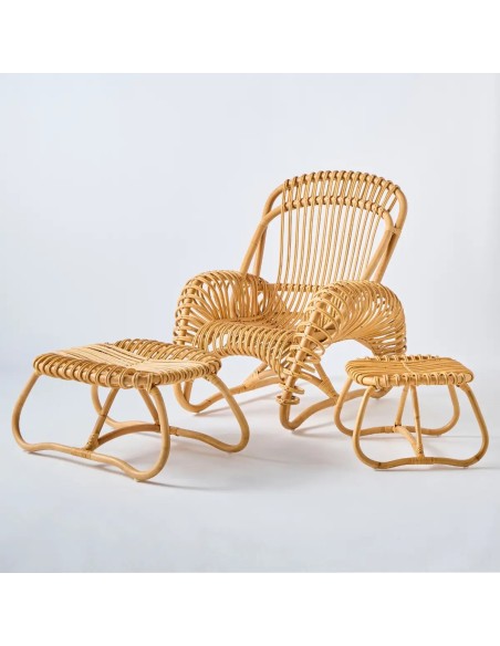 Boucle out rattan armchair and footrest set by KOK MAISON
