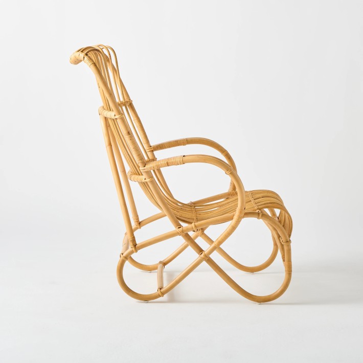 Profile of the Marlène vintage rattan armchair
