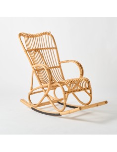 Rocking chair vintage haut dossier en rotin Marlène
