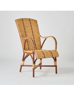 Fauteuil haut dossier en rotin Bagatelle avec tressage liseré rouge