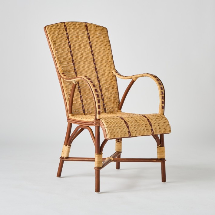 Fauteuil haut dossier en rotin Bagatelle avec tressage liseré rouge