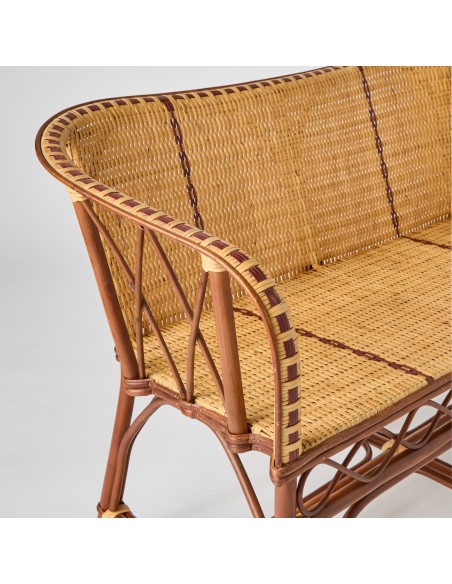 Detail of Bagatelle rattan bench seat armrest braiding