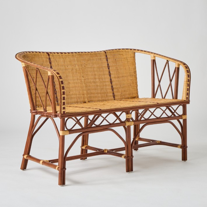 Bagatelle woven rattan bench with red edging