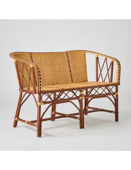 Bagatelle woven rattan bench with red edging