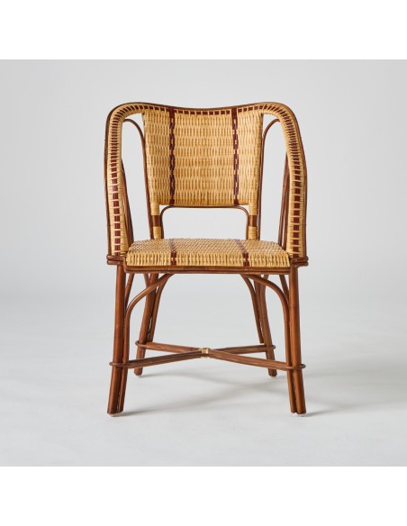 Front position Bagatelle table armchair Rattan frame and weave with red piping