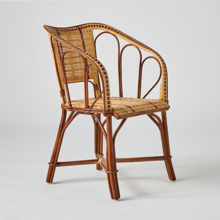 Fauteuil de table en rotin tressé avec liserés rouges Bagatelle