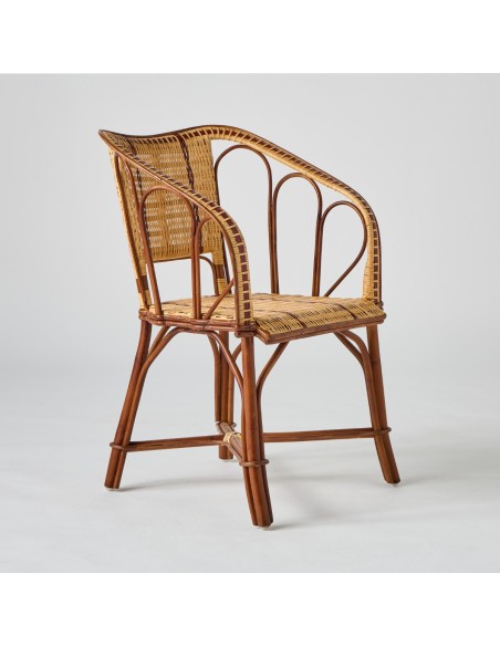 Bagatelle table armchair in wickerwork with red edging
