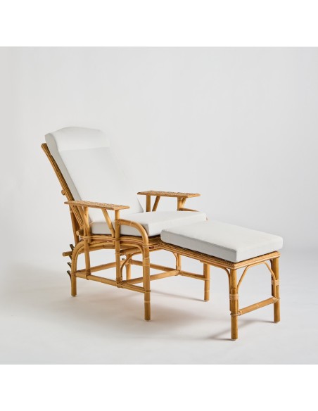 Rattan chaise longue cushion grandma grey fabric