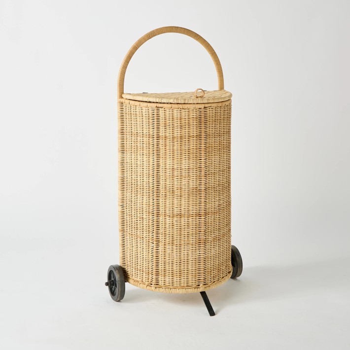 Unique rattan shopping basket with wheels KOK MAISON