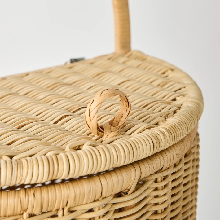 Zoom detail lid rattan shopping trolley with wheels KOK MAISON unique piece
