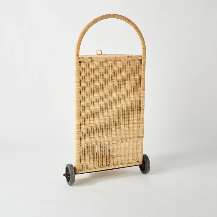 Back view wheeled basket unique vintage piece KOK MAISON