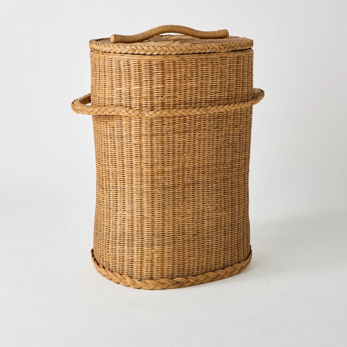 Rattan laundry basket unique piece from the KOK MAISON workshop archive