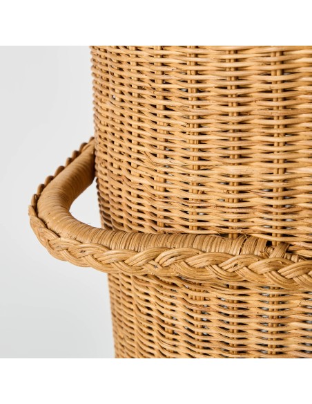 Hand-woven carrying handle large vintage rattan laundry basket archive from the KOK MAISON workshop