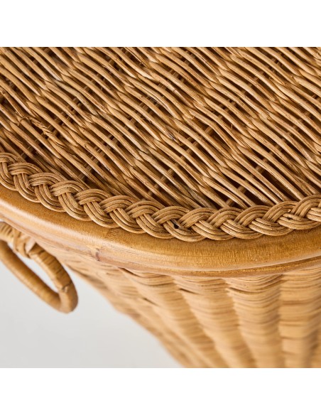 Rattan braid detail on large vintage clothes basket