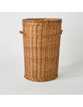 Panier à linge en osier grand modèle avec couvercle pièce unique vintage KOK MAISON