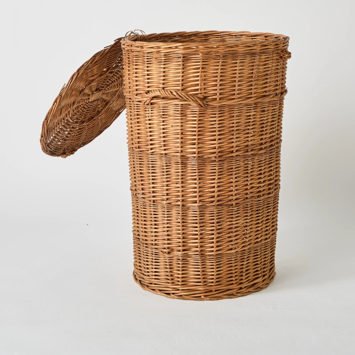 Ouverture couvercle pièce unique grand panier à linge en osier KOK MAISON