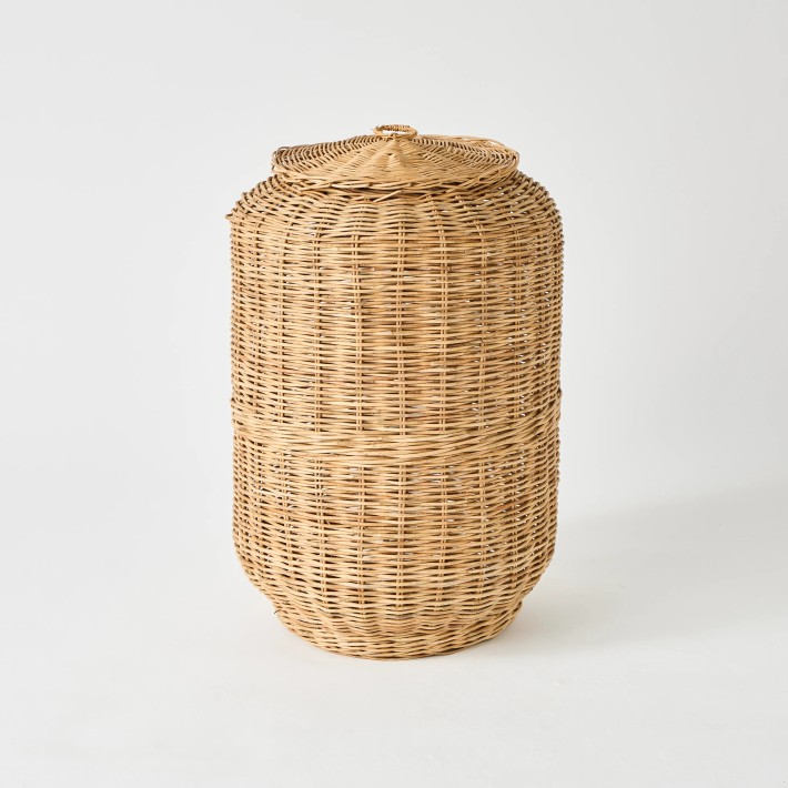 One-of-a-kind vintage rattan laundry basket