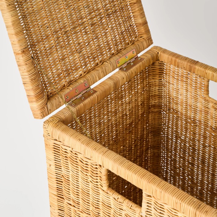 Detail of vintage rectangular laundry basket opening, one-of-a-kind piece by KOK MAISON